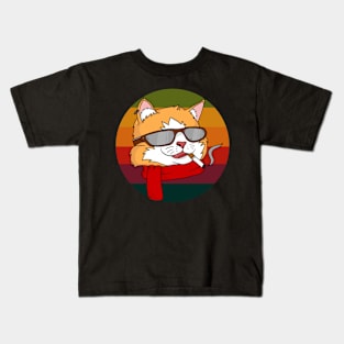 Retro cool cat smoking illustration Kids T-Shirt